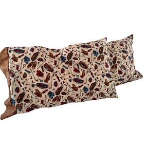 Vintage OOAK Handmade Golf Pillowcase Pair Cotton Preppy Country Club 29x19